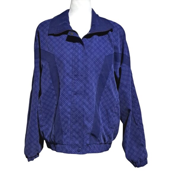 Vintage Giacca Windbreaker Purple Checkered Jacket Womens M Polyester Nylon 80s - Picture 1 of 13